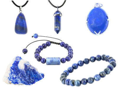 Bijoux et pierre brute en Lapiz Lazuli